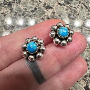Silver and Turquoise Floral Earrings